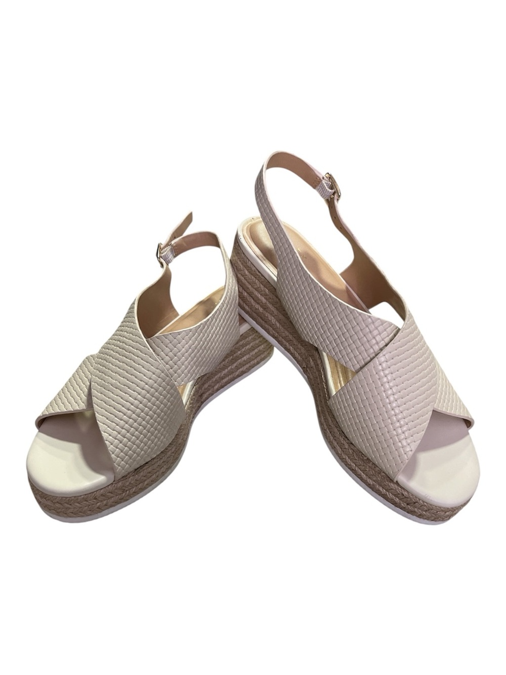 Alex Marie Milo Soft Gold Textured Leather Espadrille Wedges - Size 9,5 M